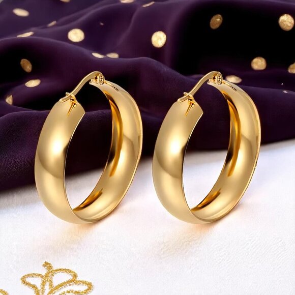 ๐๏ธBold 18K Gold Plated Stainless Steel Chunky Hoop Earrings | Trendy Statement - Picture 11 of 11